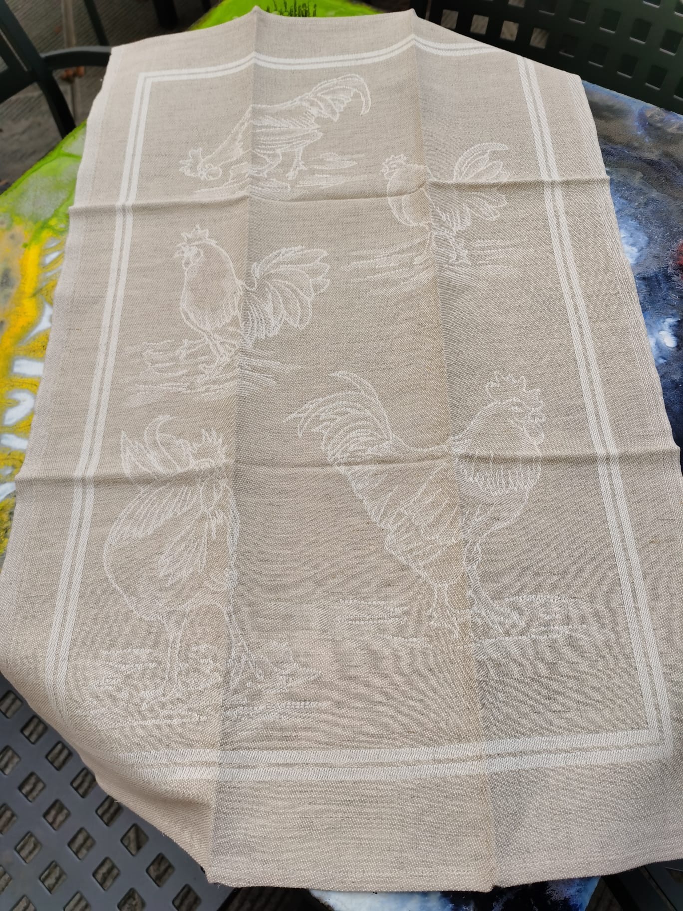 COCKERELS TEA TOWEL LINEN BLEND
