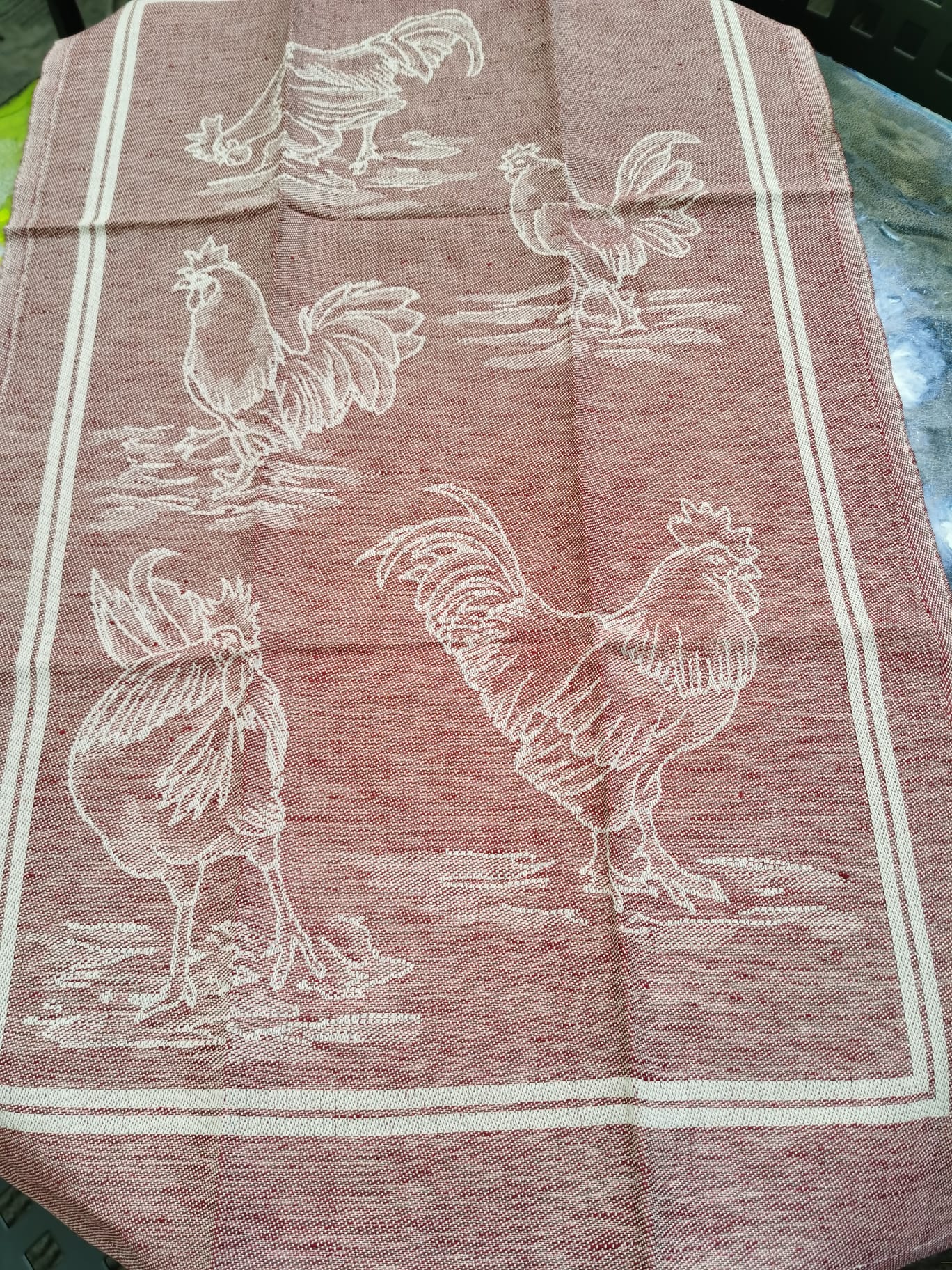 COCKERELS TEA TOWEL LINEN BLEND