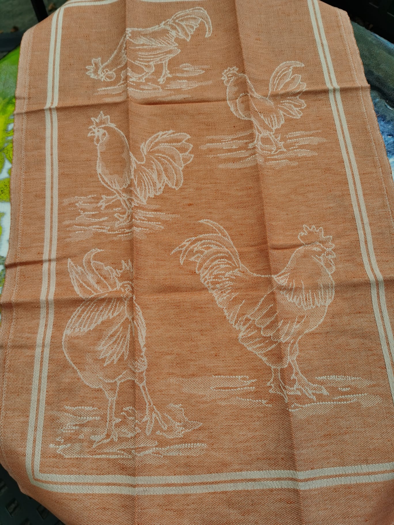 COCKERELS TEA TOWEL LINEN BLEND